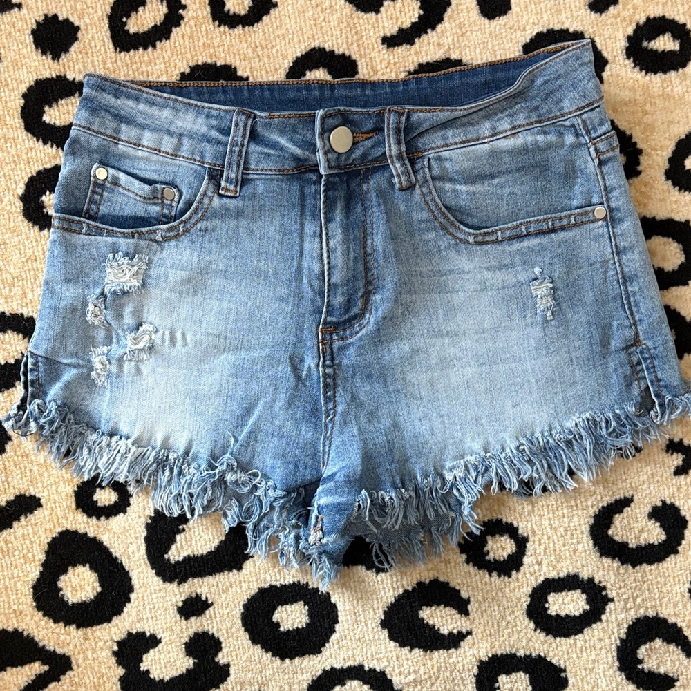 Denim Frayed Hem Women Shorts